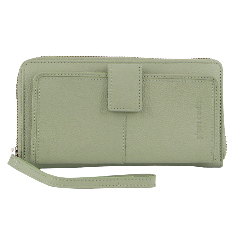 Pierre Cardin Womens Leather Zip Around Wallet RFID Blocking w/ Wristlet in Jade Green V563-PC3745-JADE