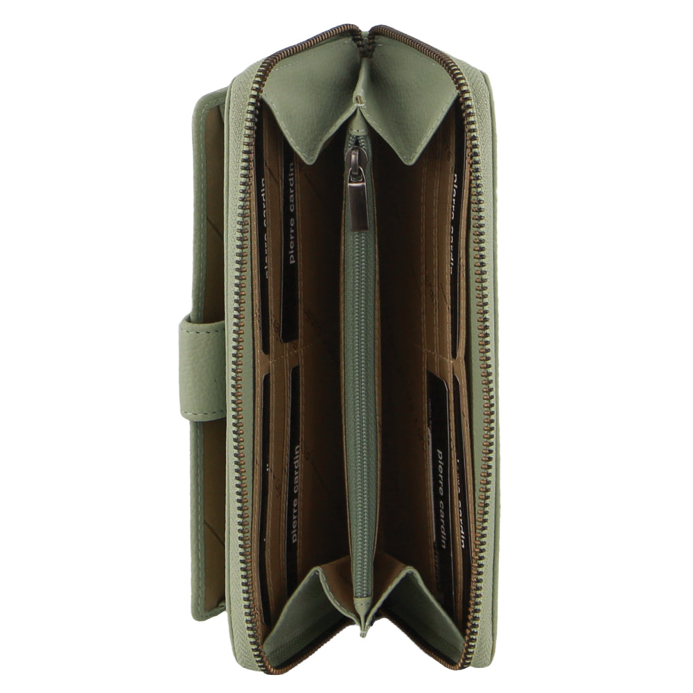 Pierre Cardin Womens Leather Zip Around Wallet RFID Blocking w/ Wristlet in Jade Green V563-PC3745-JADE