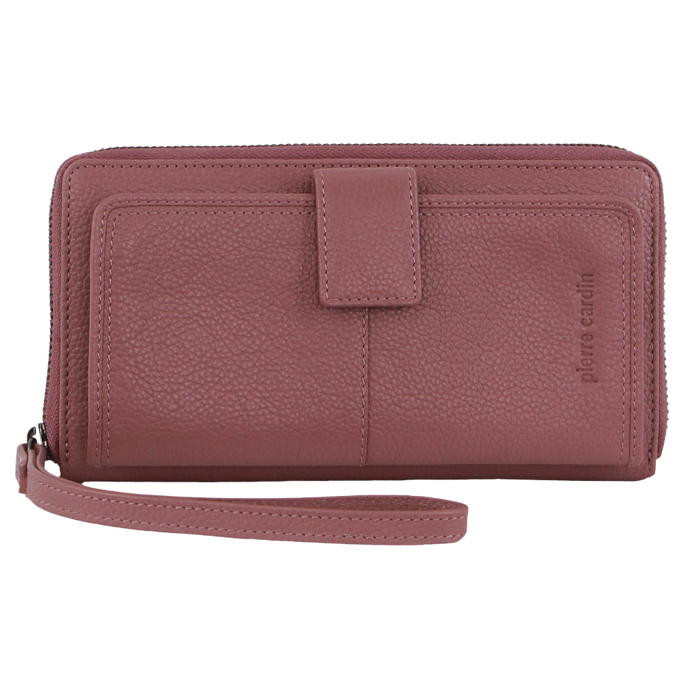 Pierre Cardin Womens Leather Zip Around Wallet RFID Blocking w/ Wristlet in Rose V563-PC3745-ROSE