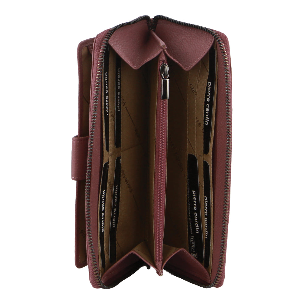 Pierre Cardin Womens Leather Zip Around Wallet RFID Blocking w/ Wristlet in Rose V563-PC3745-ROSE
