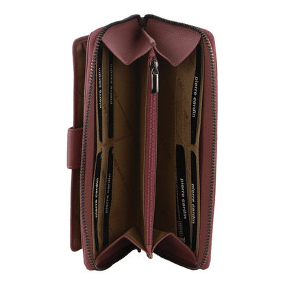 Pierre Cardin Womens Leather Zip Around Wallet RFID Blocking w/ Wristlet in Rose V563-PC3745-ROSE