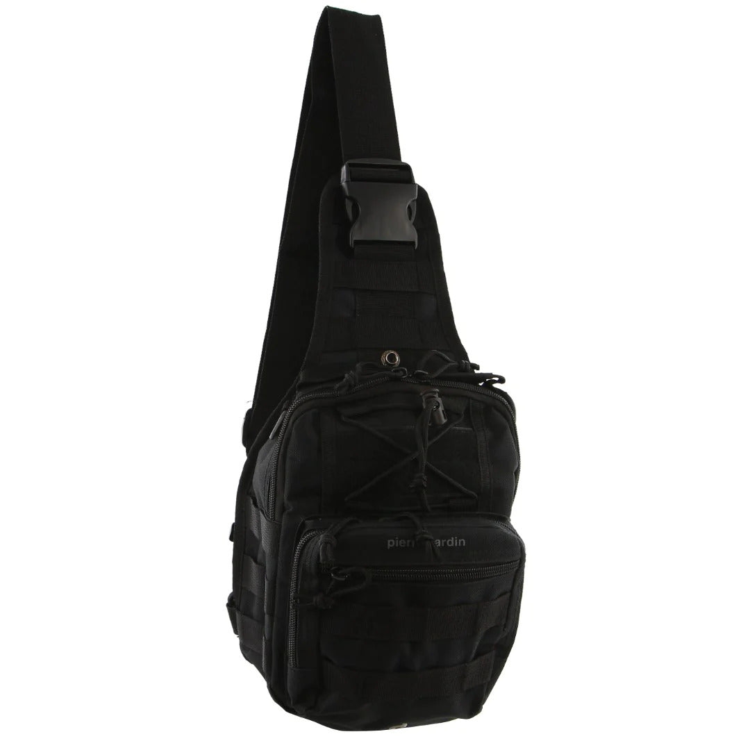 Pierre Cardin Cross Body Tactical Sling Bag Rucksack Army Style in Black V563-PC3857-BLACK