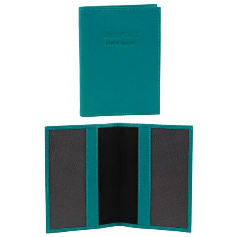 Pierre Cardin Slim Leather Passport Travel Wallet Holder RFID Case Cover - Turquoise V563-PC3909-TURQUOISE