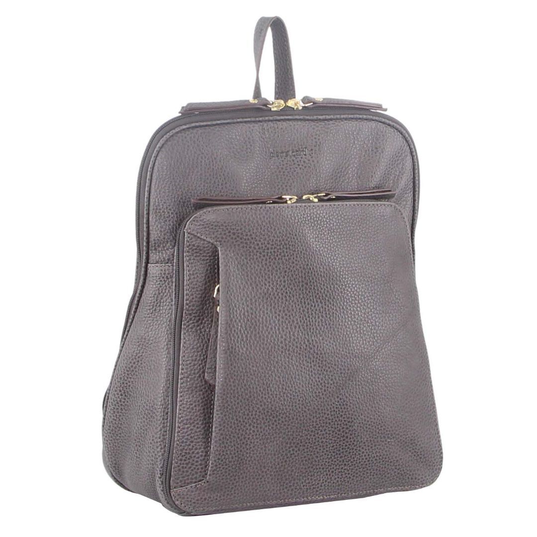 Pierre Cardin Womens Leather Backpack Bag with Pocket Front Multi-Zip - Slate V563-PC_3212-SLATE