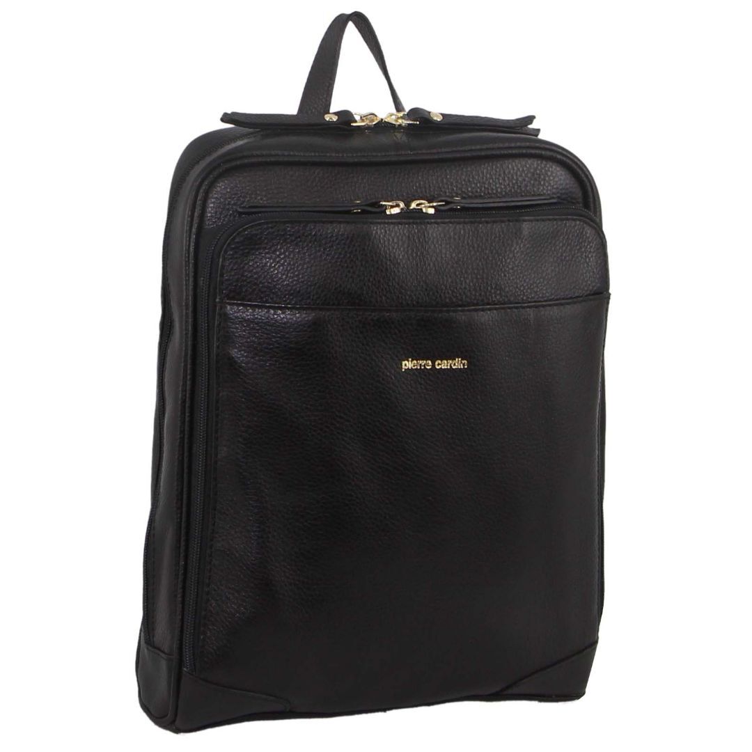 Pierre Cardin Rustic Womens Leather Backpack Bag Handbag Back Pack Travel - Black V563-PC_3213-BLACK