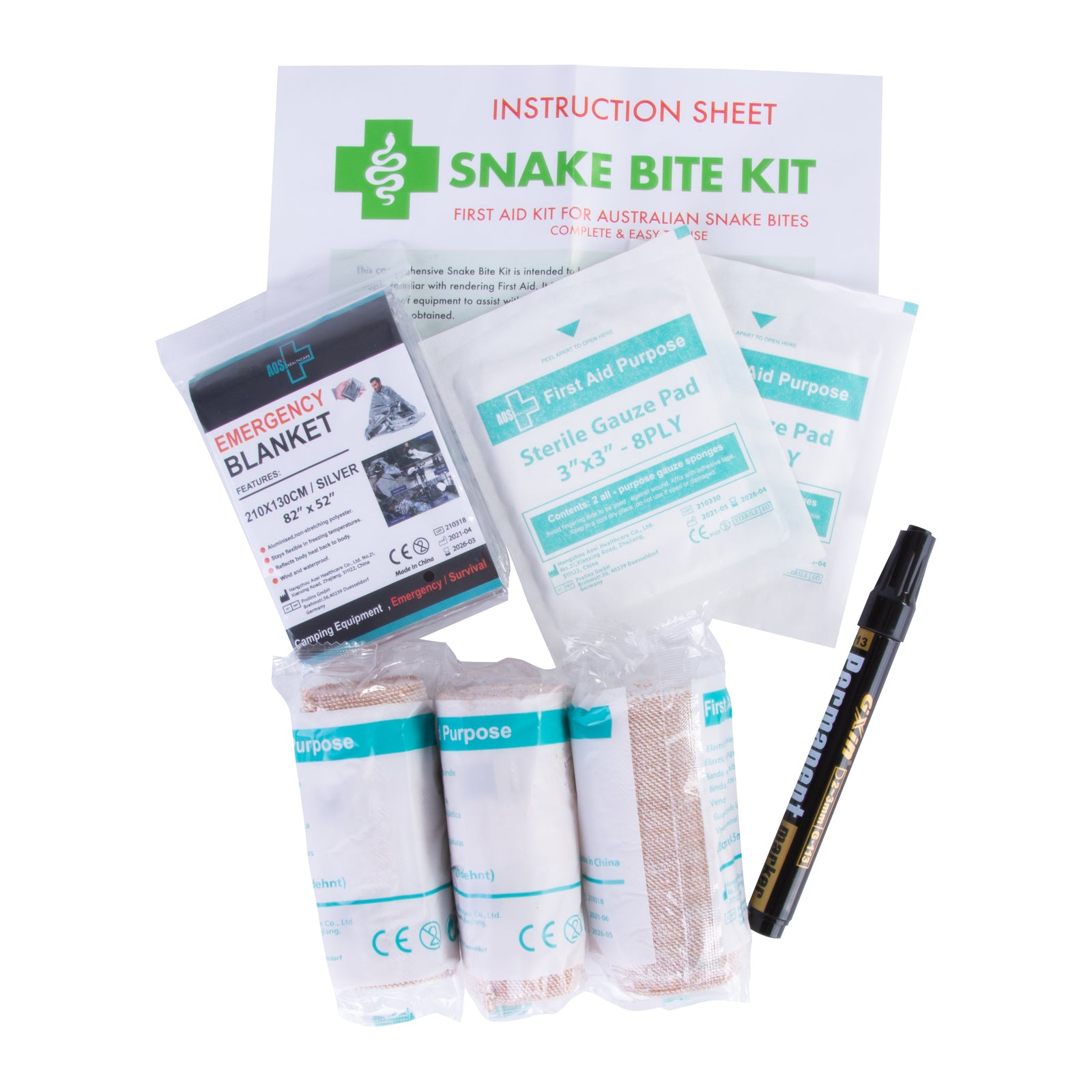 3x 9 Piece Australian Snake Bite First Aid Kit Camping Hiking Travel V563-PE0258_3X