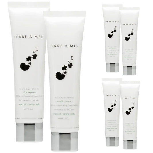 6pc Set Terre A Mer Pure Hydration Amino Acid/Argan Oil Shampoo & Conditioner - 60ml Travel Size V563-PH_TRVL_SHAMPCOND-6PC