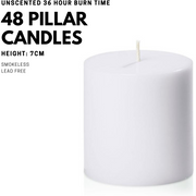 48x Premium Church Candle Pillar Candles White Unscented Lead Free 36Hrs - 7*7cm V563-PL235U-48PCS