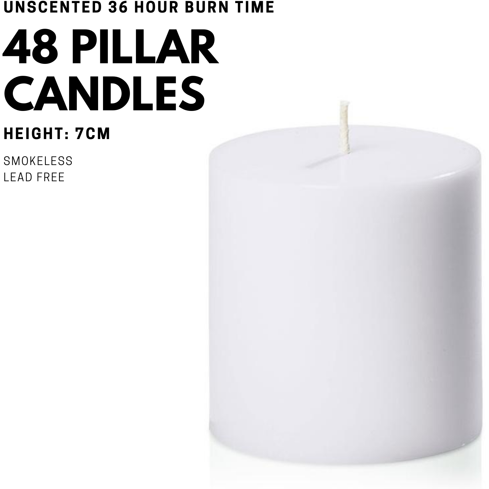 48x Premium Church Candle Pillar Candles White Unscented Lead Free 36Hrs - 7*7cm V563-PL235U-48PCS