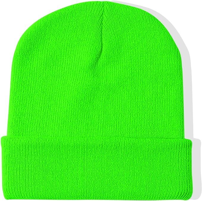 PLAIN BEANIE Unisex Mens Womens Winter Warm Hat Ski Cap Knit One Size - Fluro Green V563-PLAINBEANIE-FLUROGRN