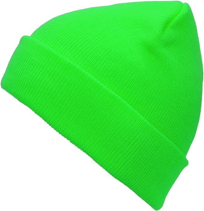 PLAIN BEANIE Unisex Mens Womens Winter Warm Hat Ski Cap Knit One Size - Fluro Green V563-PLAINBEANIE-FLUROGRN
