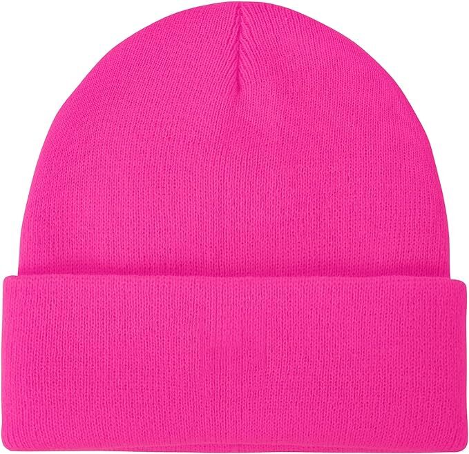 PLAIN BEANIE Unisex Mens Womens Winter Warm Hat Ski Cap Knit One Size - Fluro Pink V563-PLAINBEANIE-FLUROPNK