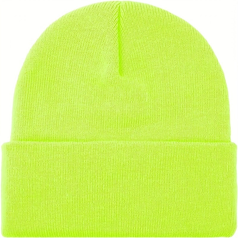 PLAIN BEANIE Unisex Mens Womens Winter Warm Hat Ski Cap Knit One Size - Fluro Yellow V563-PLAINBEANIE-FLUROYLW