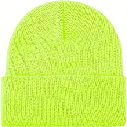PLAIN BEANIE Unisex Mens Womens Winter Warm Hat Ski Cap Knit One Size - Fluro Yellow V563-PLAINBEANIE-FLUROYLW