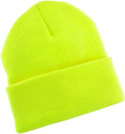 PLAIN BEANIE Unisex Mens Womens Winter Warm Hat Ski Cap Knit One Size - Fluro Yellow V563-PLAINBEANIE-FLUROYLW