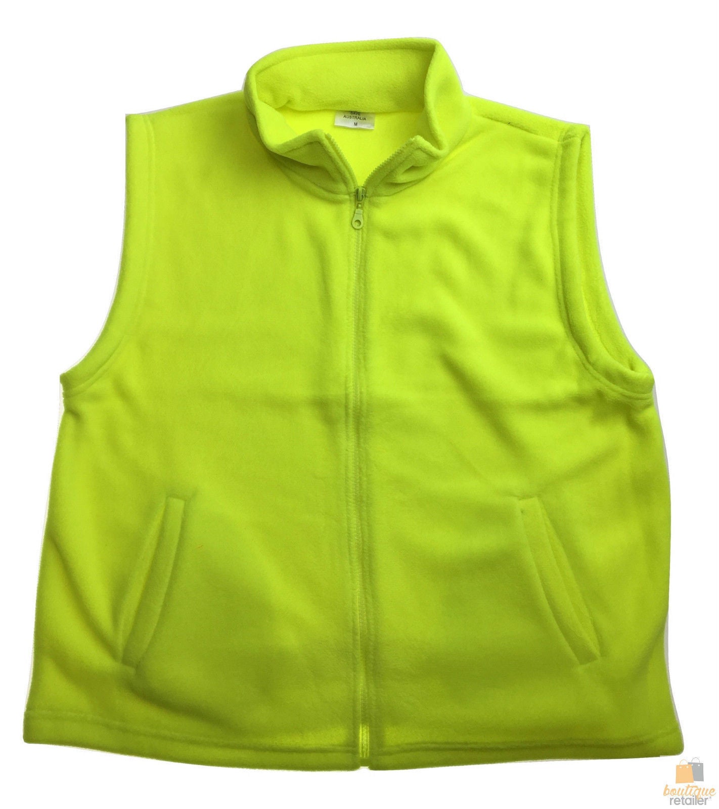 PLAIN HI VIS Polar Fleece Vest Full Zip Safety Workwear High Visibility Fleecy - Fluro Yellow - L V563-PLAINHIVIS-FLUROYELLOW-L