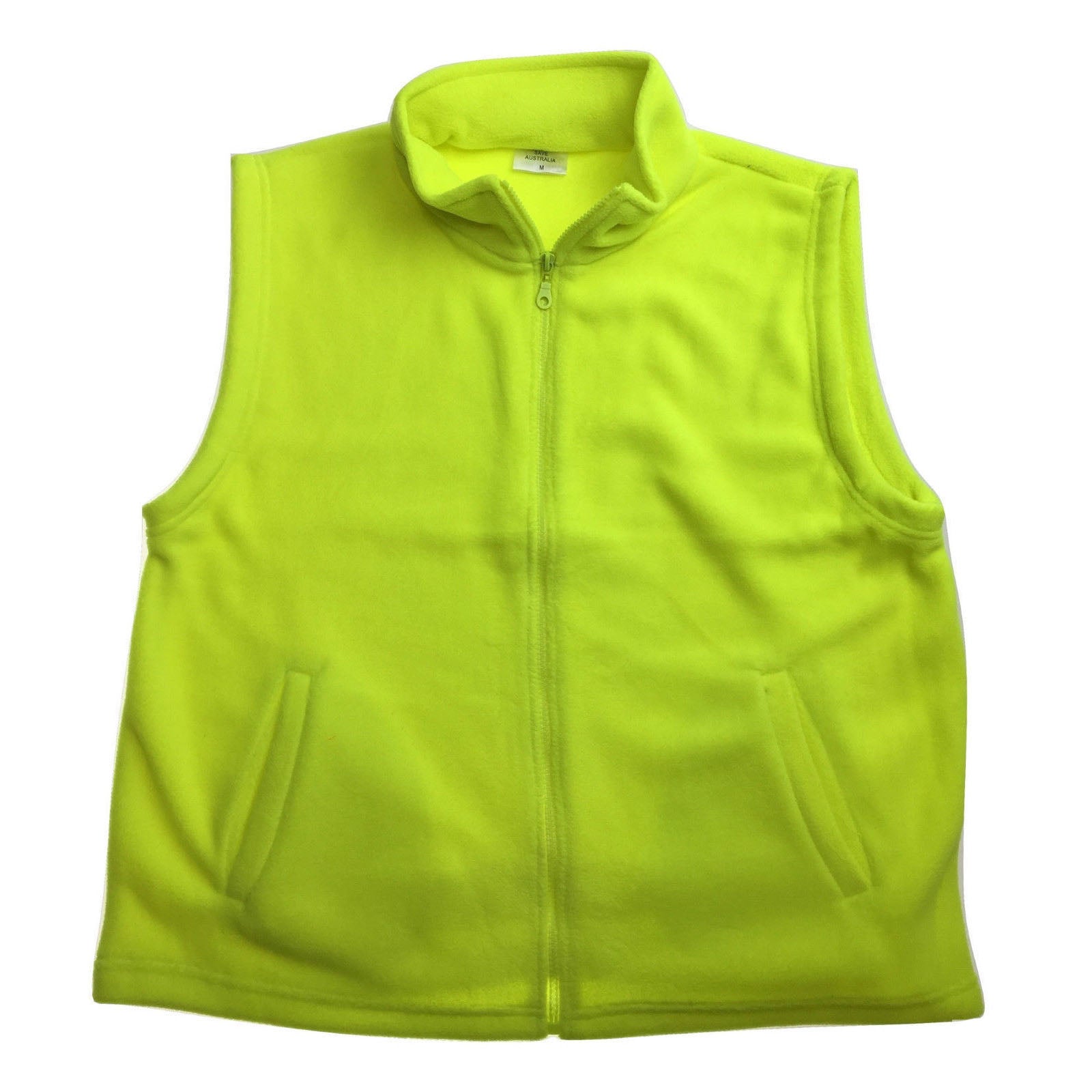 PLAIN HI VIS Polar Fleece Vest Full Zip Safety Workwear High Visibility Fleecy - Fluro Yellow - XL V563-PLAINHIVIS-FLUROYELLOW-XL
