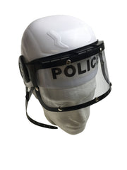 POLICE HAT Plastic Helmet Cap Costume Party w Strap Clear Visor - White V563-POLICEHAT-PLTCHELMET-WHT
