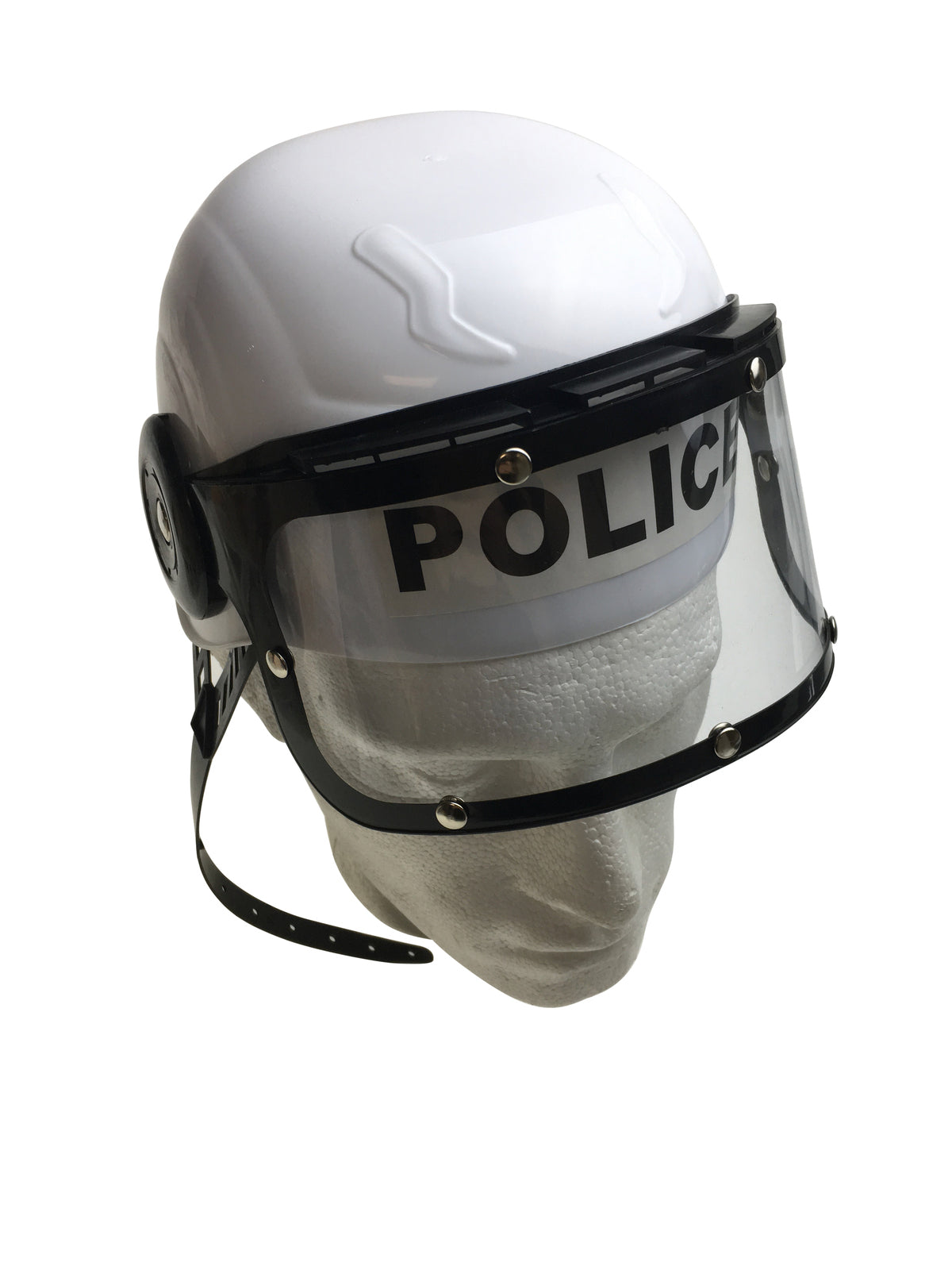 POLICE HAT Plastic Helmet Cap Costume Party w Strap Clear Visor - White V563-POLICEHAT-PLTCHELMET-WHT