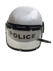 POLICE HAT Plastic Helmet Cap Costume Party w Strap Clear Visor - White V563-POLICEHAT-PLTCHELMET-WHT