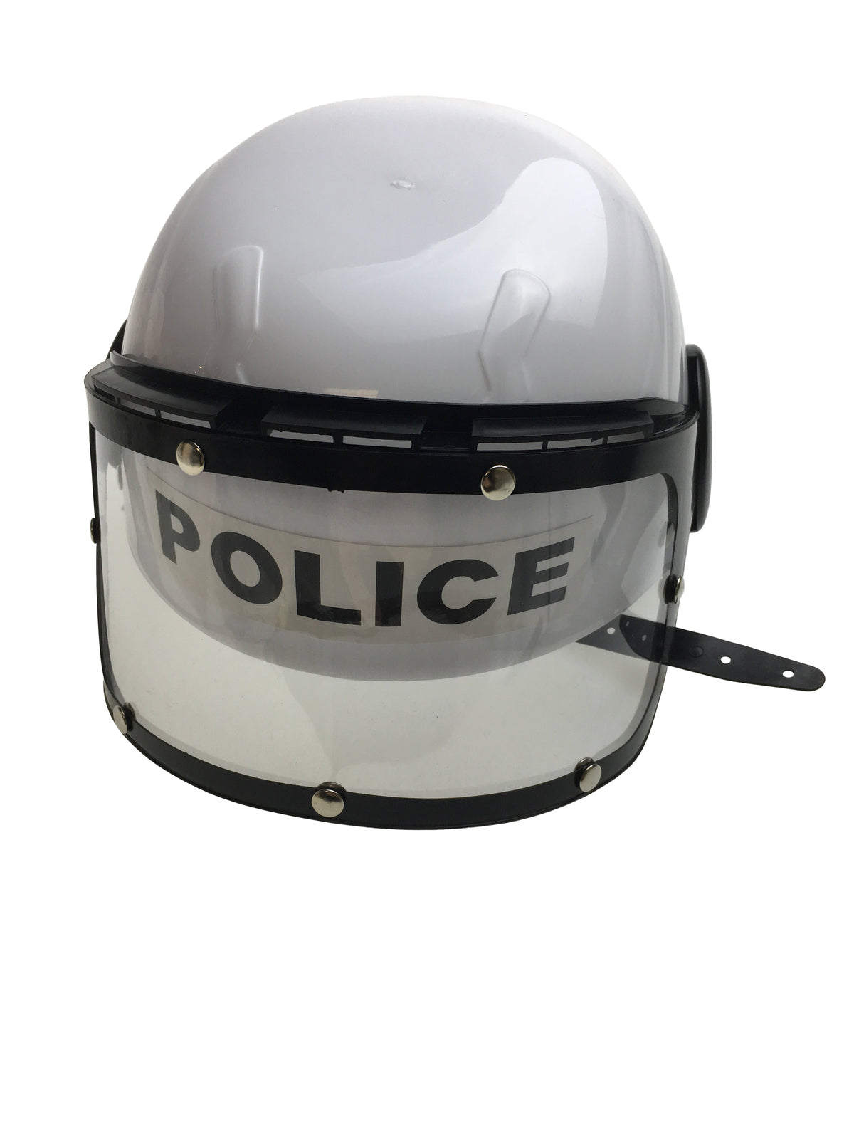 POLICE HAT Plastic Helmet Cap Costume Party w Strap Clear Visor - White V563-POLICEHAT-PLTCHELMET-WHT