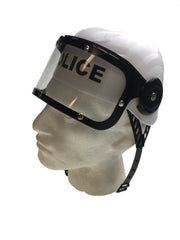 POLICE HAT Plastic Helmet Cap Costume Party w Strap Clear Visor - White V563-POLICEHAT-PLTCHELMET-WHT