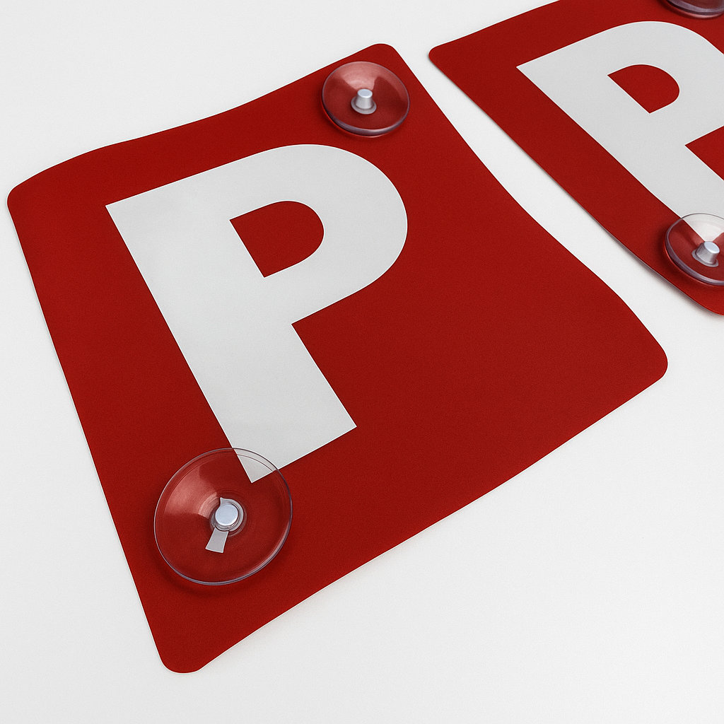 2x RED P PLATES Suction Probationary Car Window Signs for VIC/WA (Victoria & Western Australia) V563-PPLATES-REDWHT