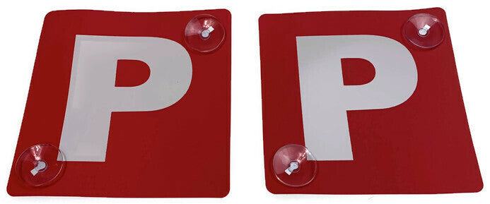 2x RED P PLATES Suction Probationary Car Window Signs for VIC/WA (Victoria & Western Australia) V563-PPLATES-REDWHT