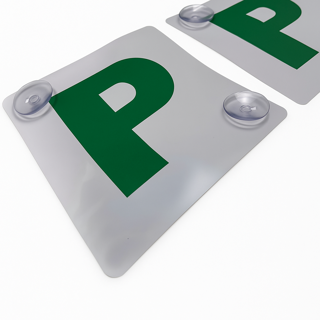 2x GREEN P PLATES Suction Probationary Car Window Signs for NSW (New South Wales) V563-PPLATES-WHTGRN