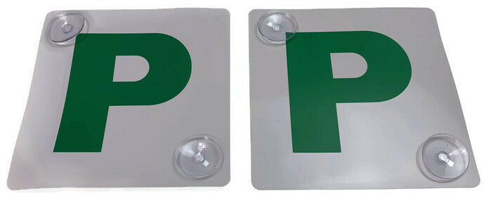 2x GREEN P PLATES Suction Probationary Car Window Signs for NSW (New South Wales) V563-PPLATES-WHTGRN