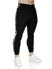 Mens Fleece Track Pants Skinny Joggers Slim Fit Sweatpants Gym - Black - XL