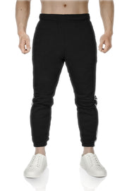 Mens Fleece Track Pants Skinny Joggers Slim Fit Sweatpants Gym - Black - XL
