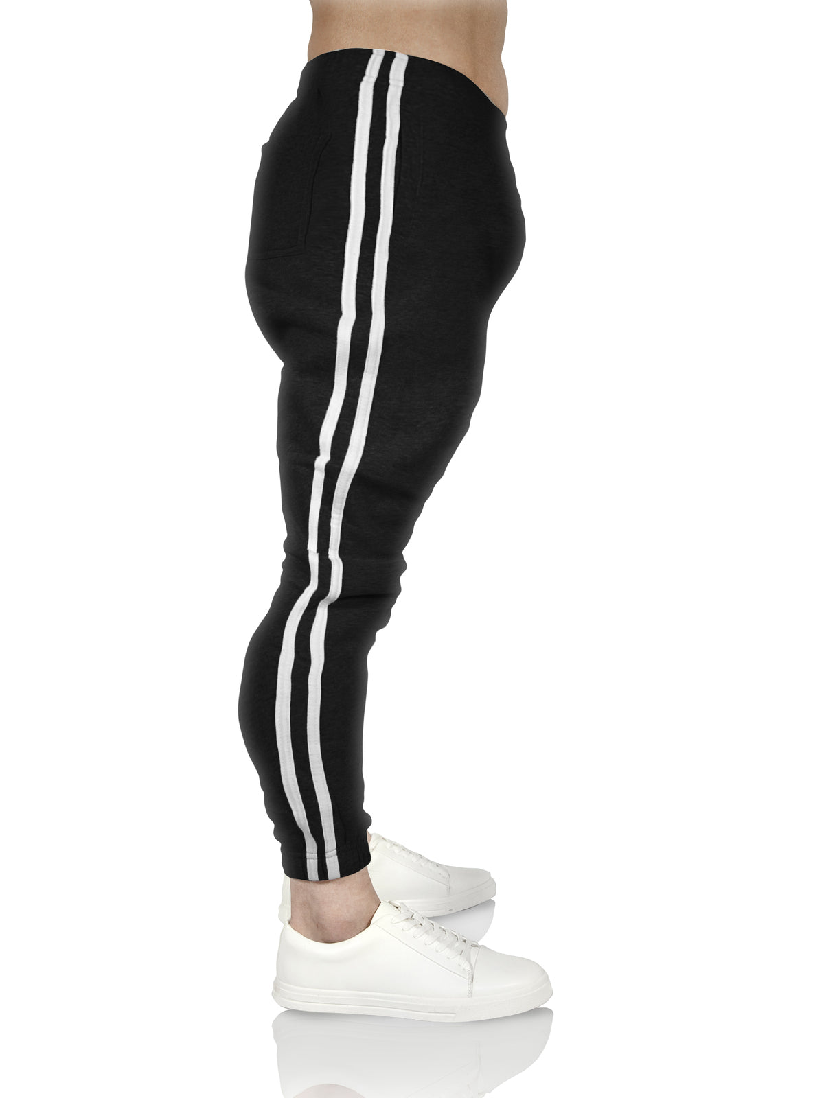 Mens Fleece Track Pants Skinny Joggers Slim Fit Sweatpants Gym - Black - XL