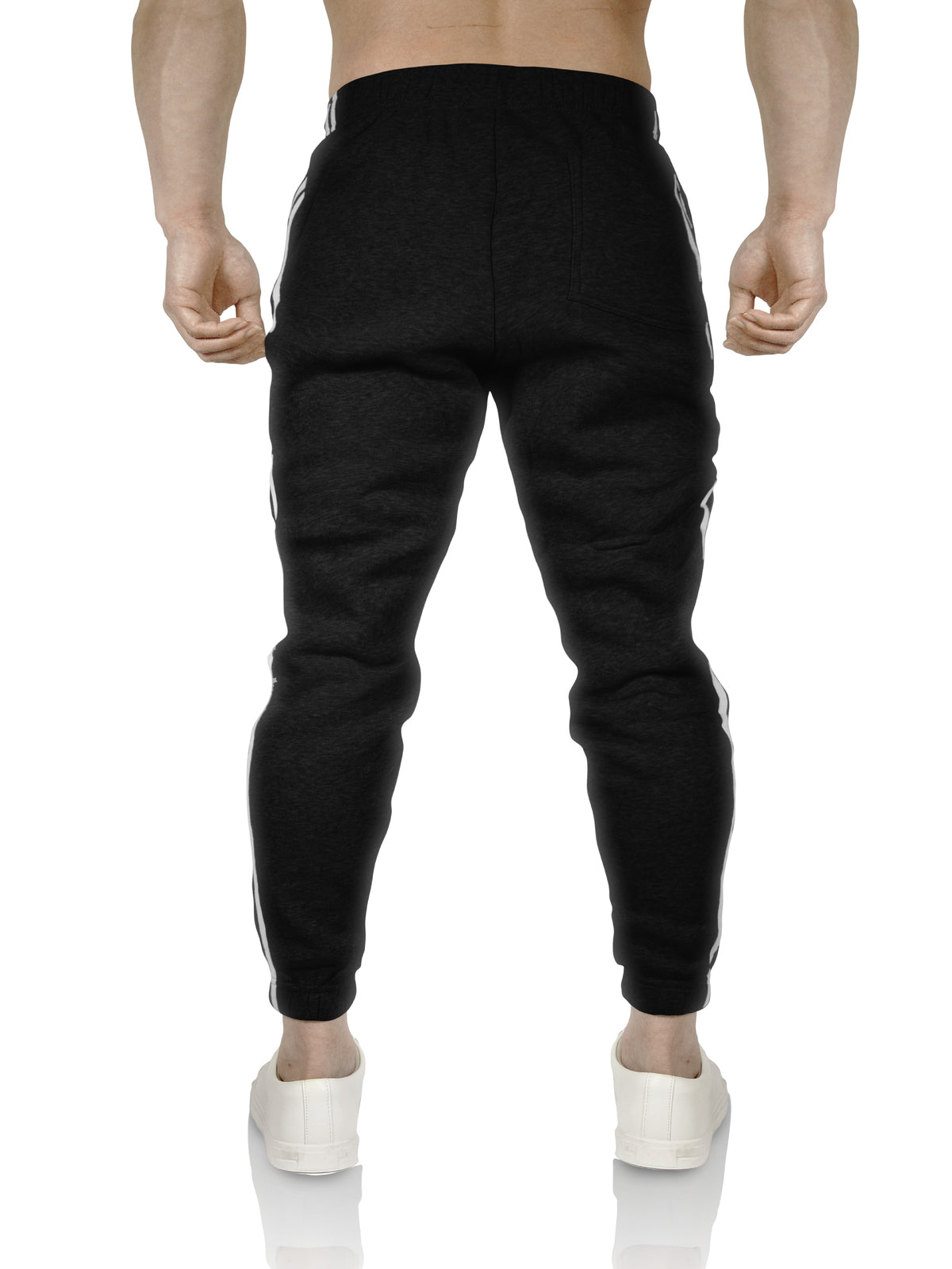 Mens Fleece Track Pants Skinny Joggers Slim Fit Sweatpants Gym - Black - XL