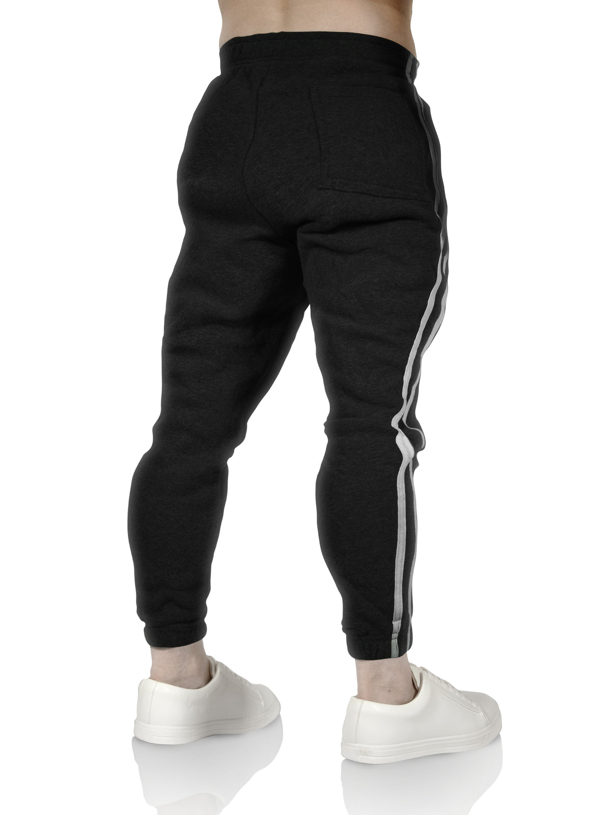 Mens Fleece Track Pants Skinny Joggers Slim Fit Sweatpants Gym - Black - XXL