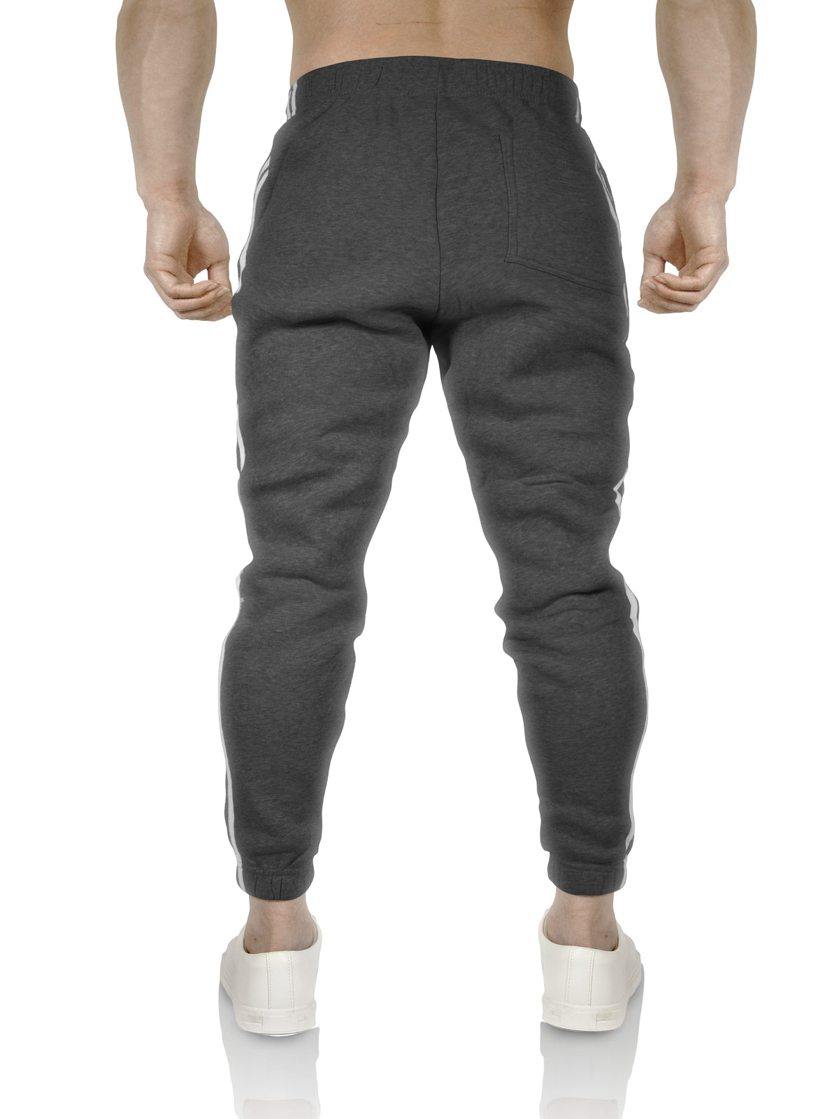 Mens Fleece Track Pants Skinny Joggers Slim Fit Sweatpants Gym - Charcoal Marle - XL
