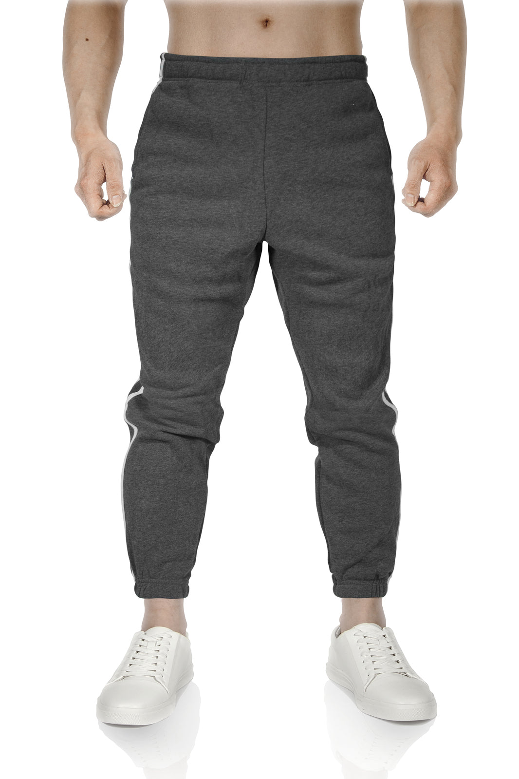 Mens Fleece Track Pants Skinny Joggers Slim Fit Sweatpants Gym - Charcoal Marle - XXL
