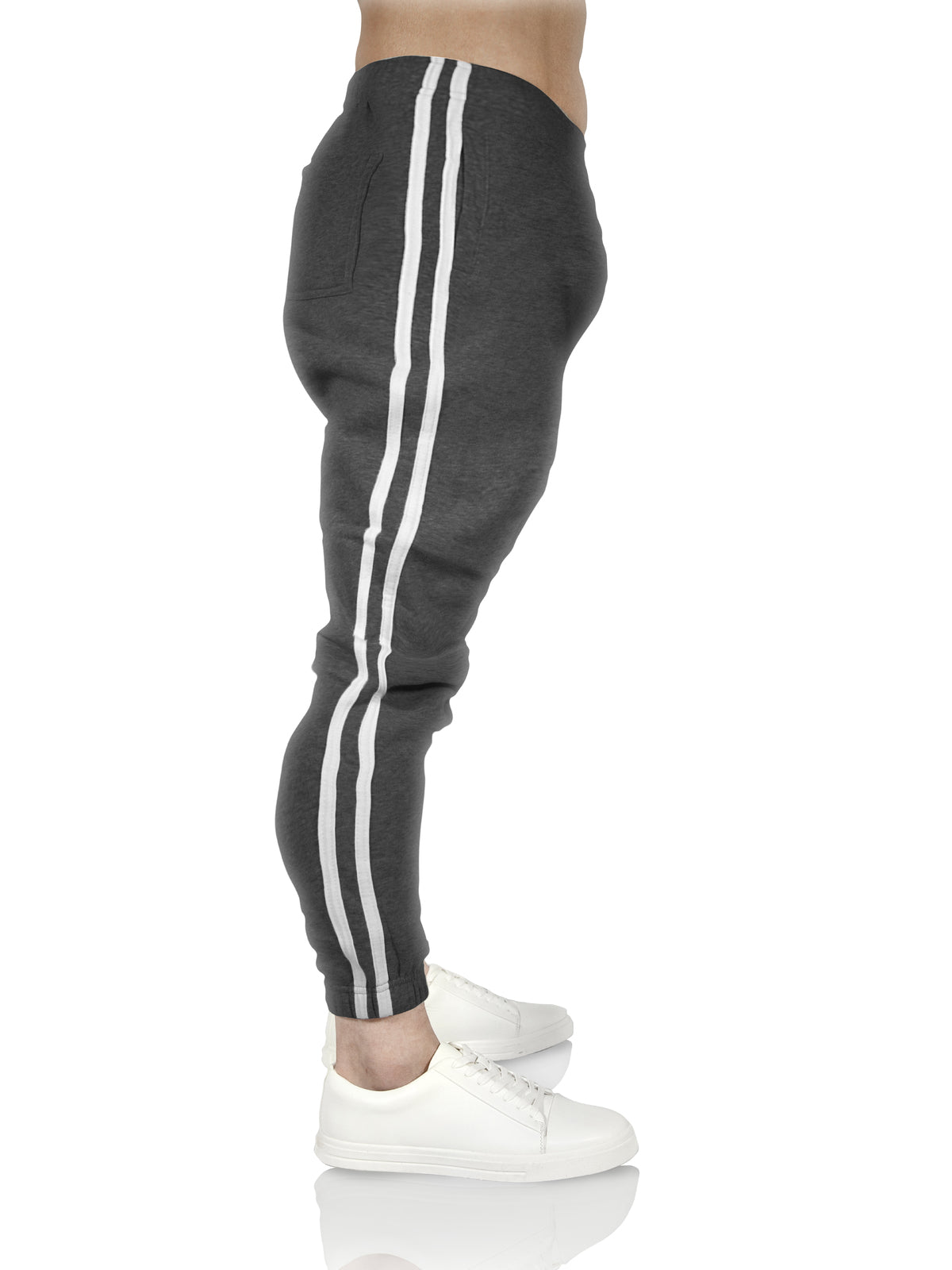 Mens Fleece Track Pants Skinny Joggers Slim Fit Sweatpants Gym - Charcoal Marle - XXL