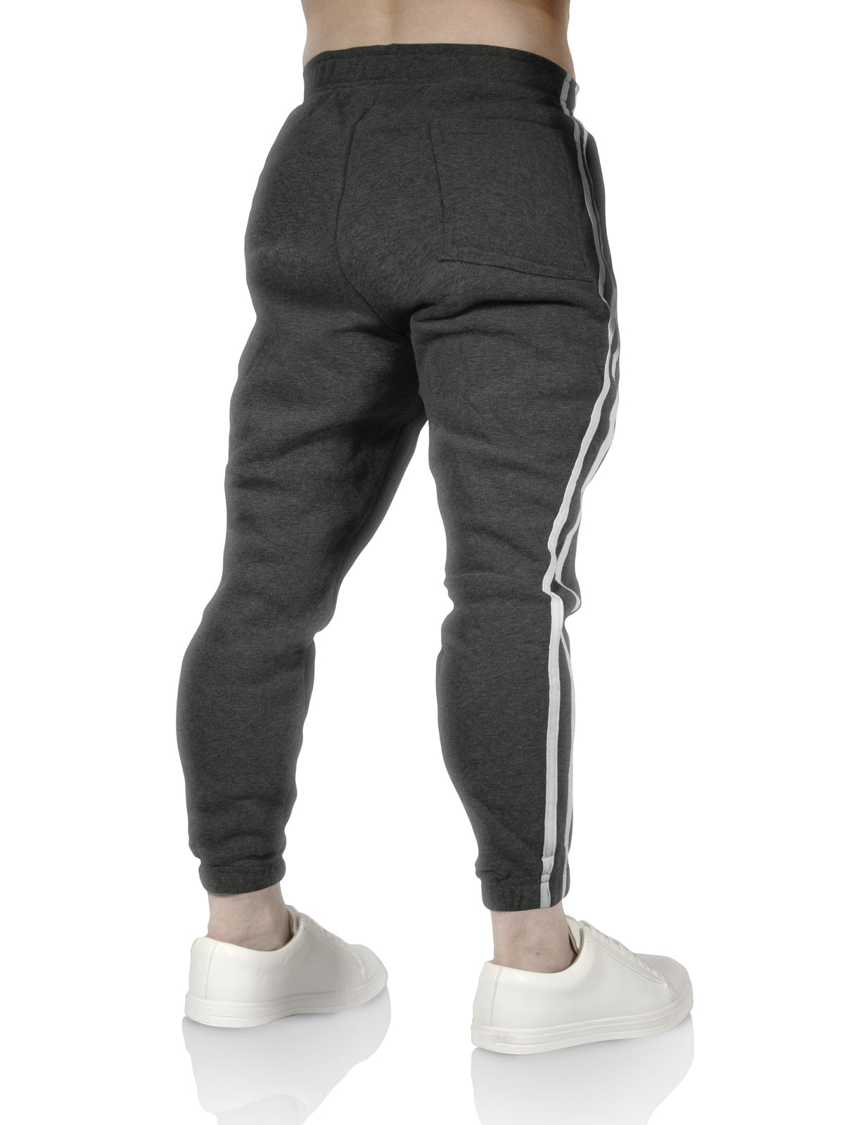 Mens Fleece Track Pants Skinny Joggers Slim Fit Sweatpants Gym - Charcoal Marle - XXL