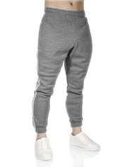 Mens Fleece Track Pants Skinny Joggers Slim Fit Sweatpants Gym - Grey Marle - XL