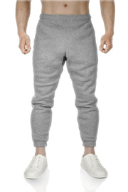 Mens Fleece Track Pants Skinny Joggers Slim Fit Sweatpants Gym - Grey Marle - XXL