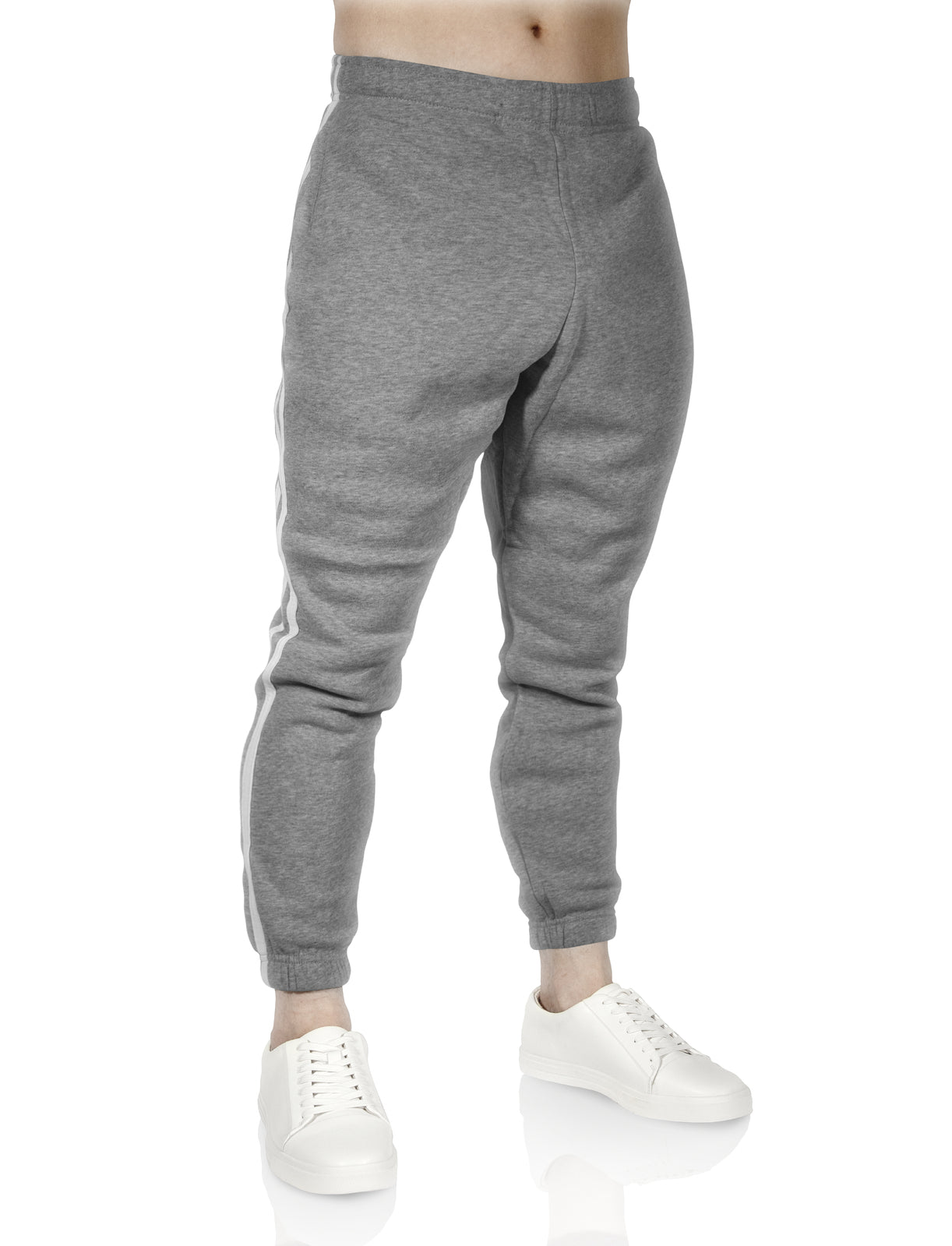 Mens Fleece Track Pants Skinny Joggers Slim Fit Sweatpants Gym - Grey Marle - XXL