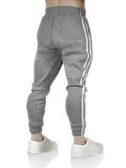 Mens Fleece Track Pants Skinny Joggers Slim Fit Sweatpants Gym - Grey Marle - XXL