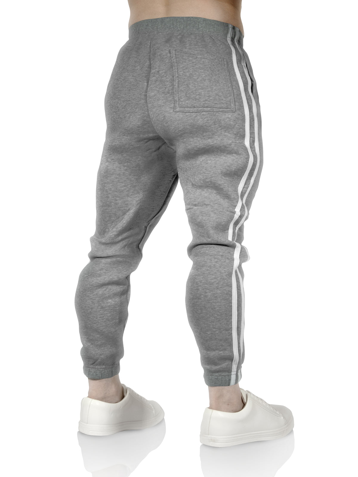 Mens Fleece Track Pants Skinny Joggers Slim Fit Sweatpants Gym - Grey Marle - XXL