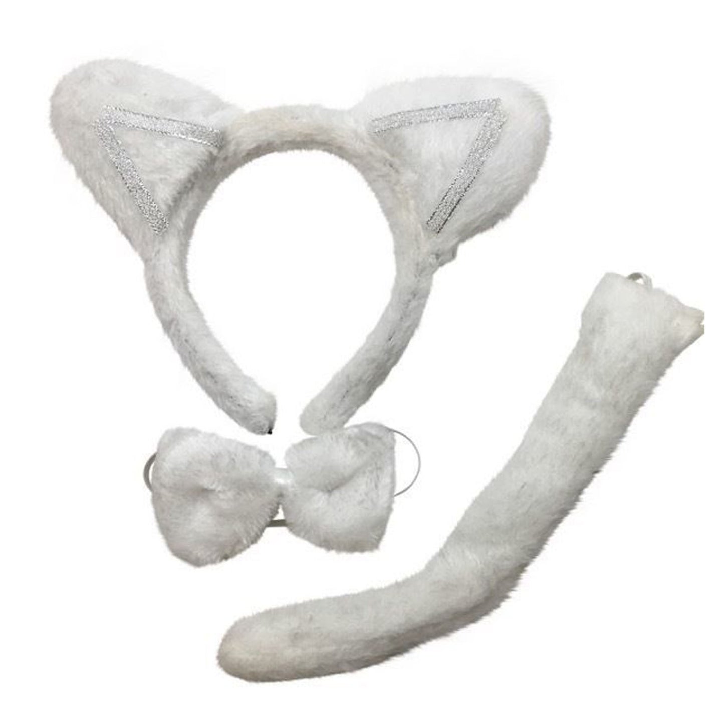 3 Piece Set Animal Costume Dress Up Party Bow Tie Tail Ears Book Week Cosplay V563-PRTYCOSTUME-WHTCAT