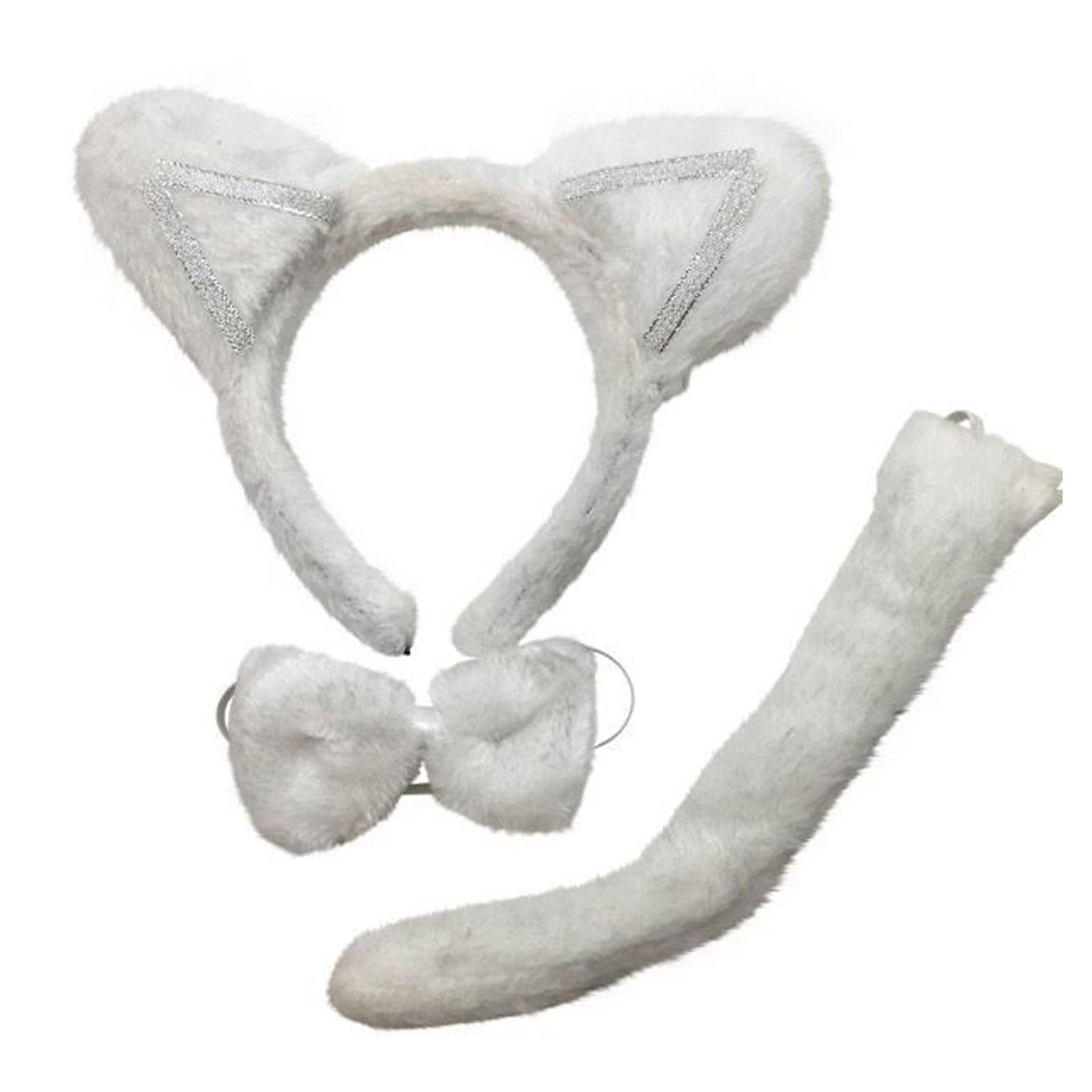 3 Piece Set Animal Costume Dress Up Party Bow Tie Tail Ears Book Week Cosplay V563-PRTYCOSTUME-WHTCAT