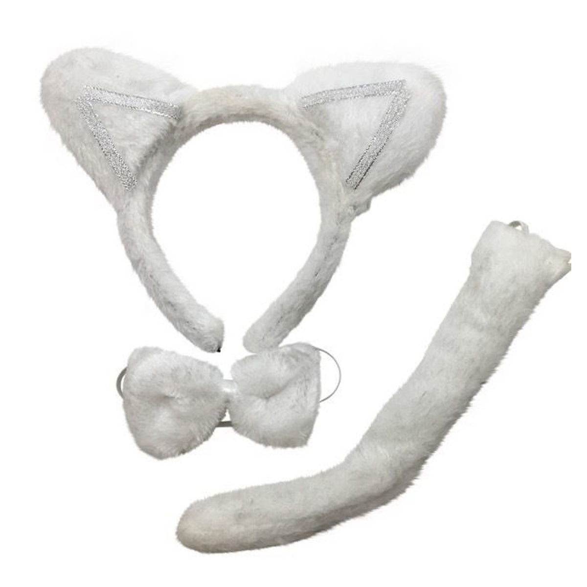 3 Piece Set Animal Costume Dress Up Party Bow Tie Tail Ears Book Week Cosplay V563-PRTYCOSTUME-WHTCAT