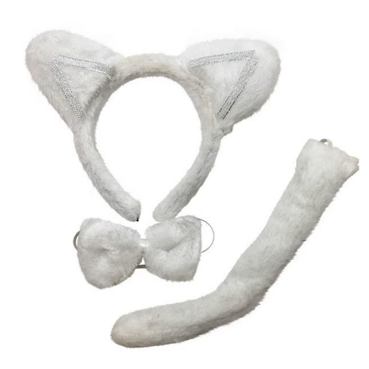 3 Piece Set Animal Costume Dress Up Party Bow Tie Tail Ears Book Week Cosplay V563-PRTYCOSTUME-WHTCAT