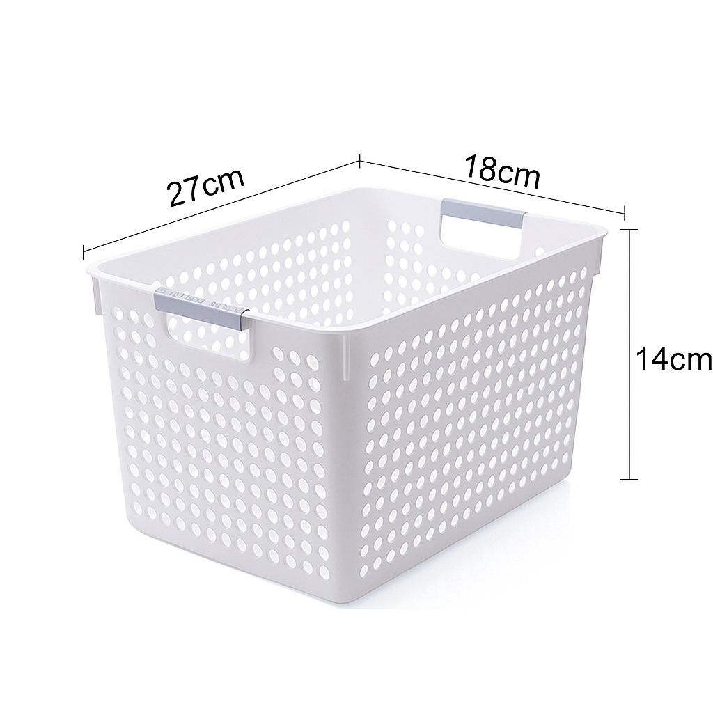 24x Premium Plastic Storage Basket Bulk w/ Grip Handles 27*18*14cm V563-PS2718-1BOX