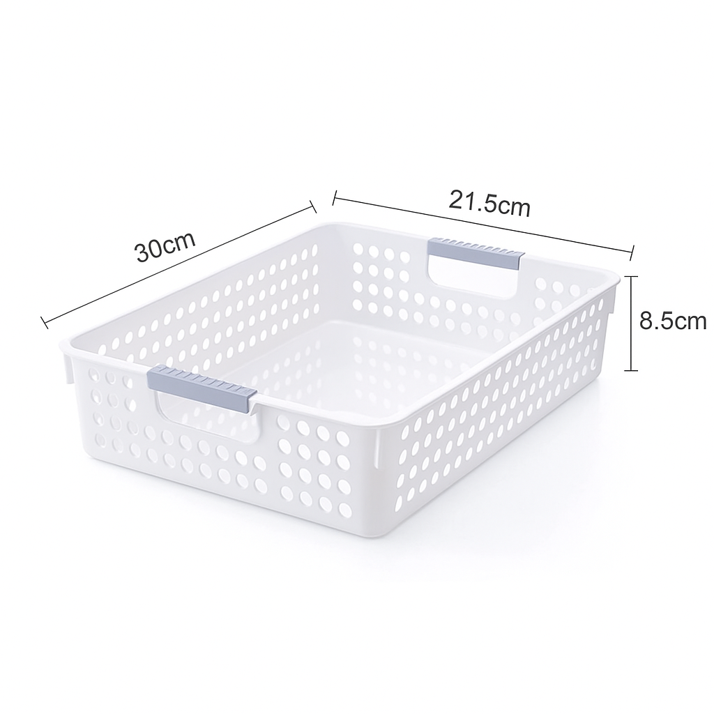 36x Premium Plastic Storage Basket Bulk w/ Grip Handles 30*21.5*8.5cm V563-PS3021-1BOX